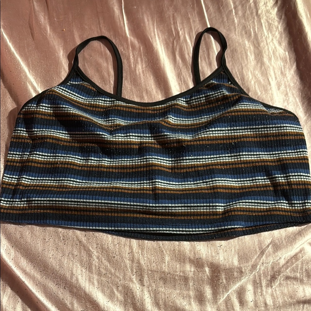 Striped Crop Top with Blue and Brown Tones